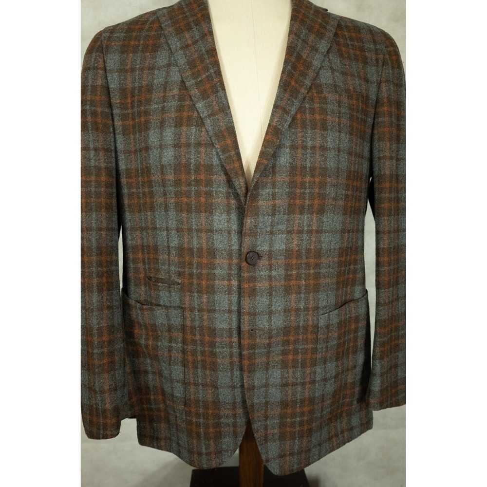 Peter Millar Ermenegildo Zegna Wool Silk Cashmere Plaid Sport Coat Blazer 42R